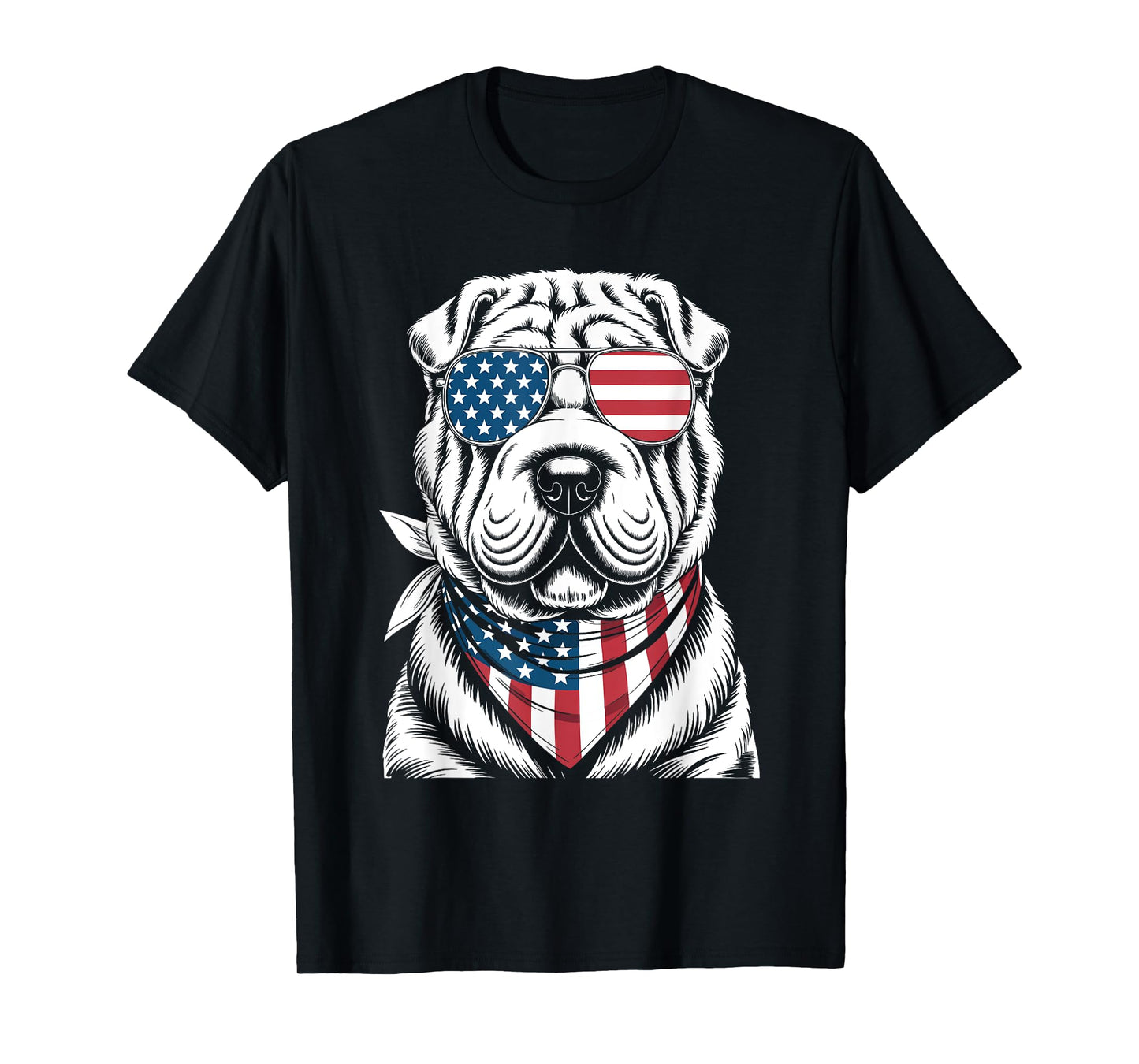 Shar Pei Dog USA Flag Sunglasses Patriotic 4th of July Men Women Kids T-Shirt