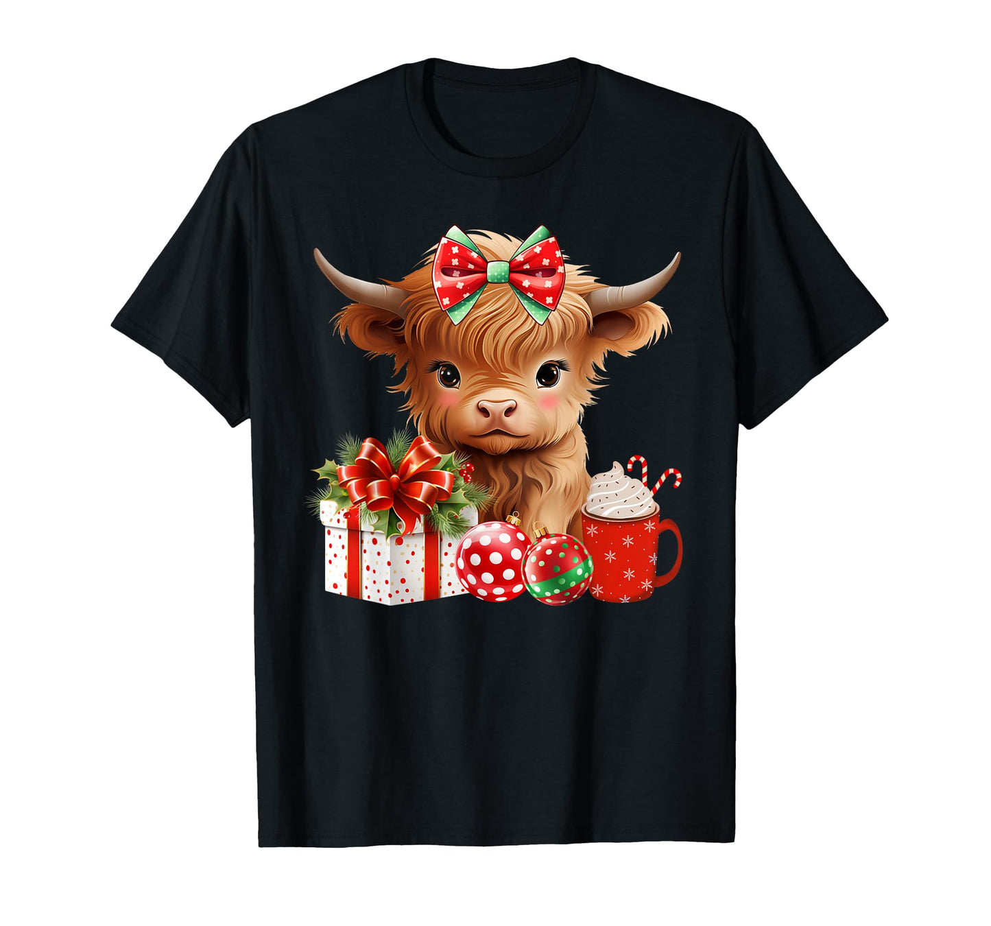 Cute Baby Highland Cow Merry Christmas Farmer Cow Xmas T-Shirt
