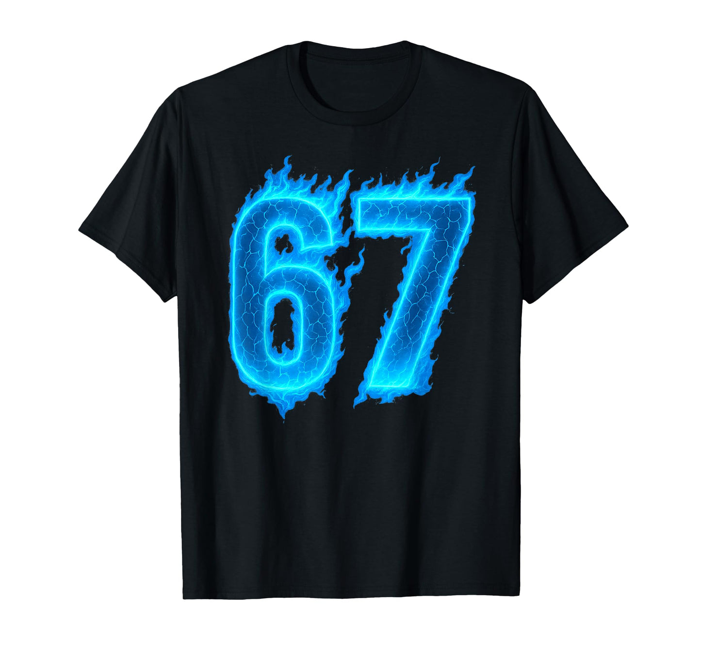 67 Six Seven Blue Flame Colorful Cool Funny 6 7 Meme T-Shirt