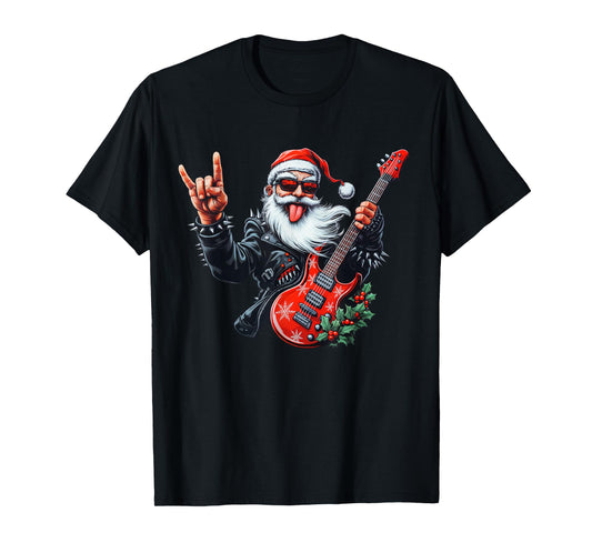 Christmas Santa Claus Playing Electric Guitar Rock Star Xmas T-Shirt