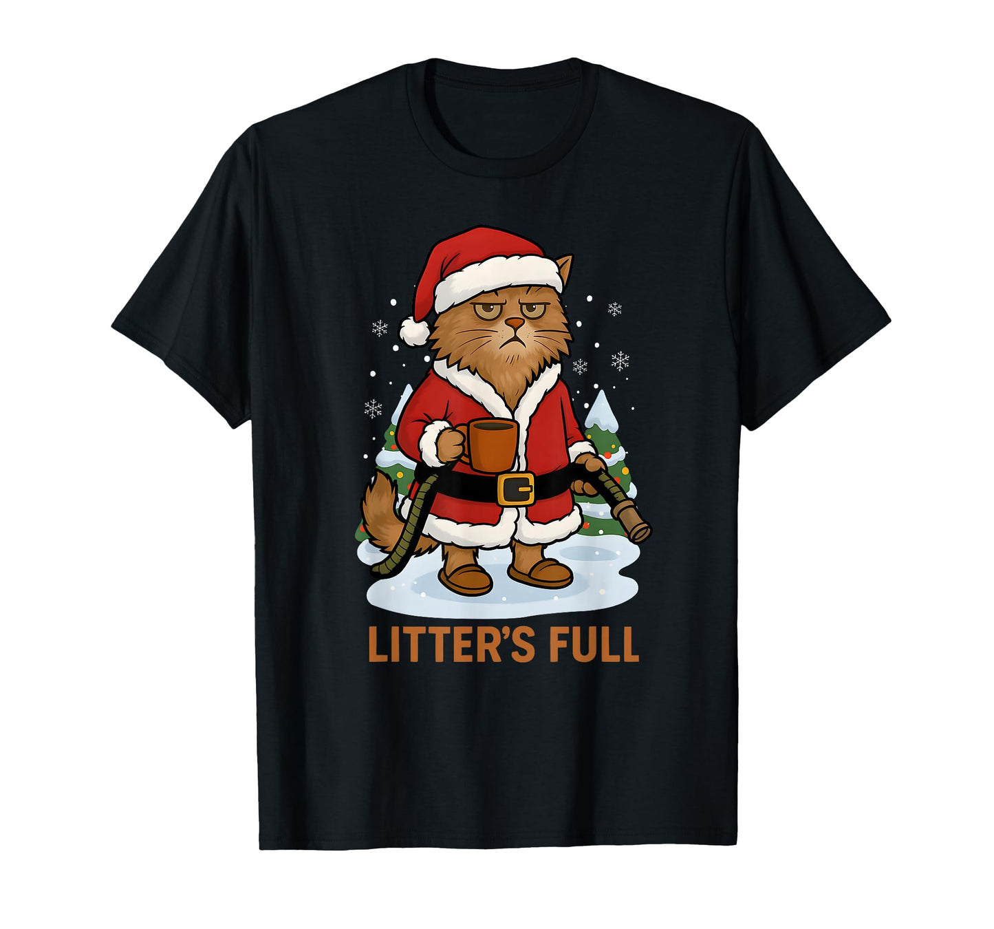 Hilarious Litter’s Full Funny Coffee Cat Lovers Christmas T-Shirt