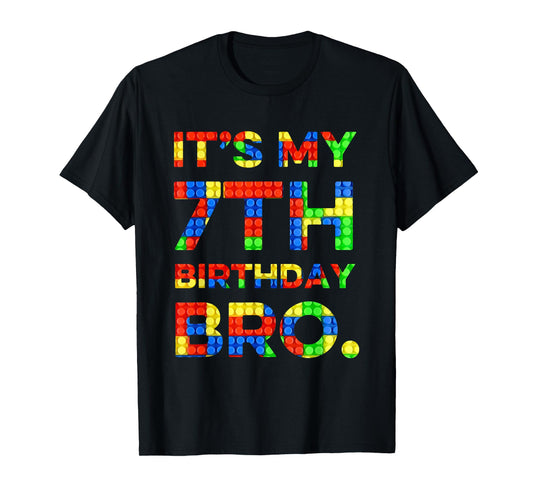 Cute 7th Birthday Shirt 7 Years Old Block Building Boys T-Shirt