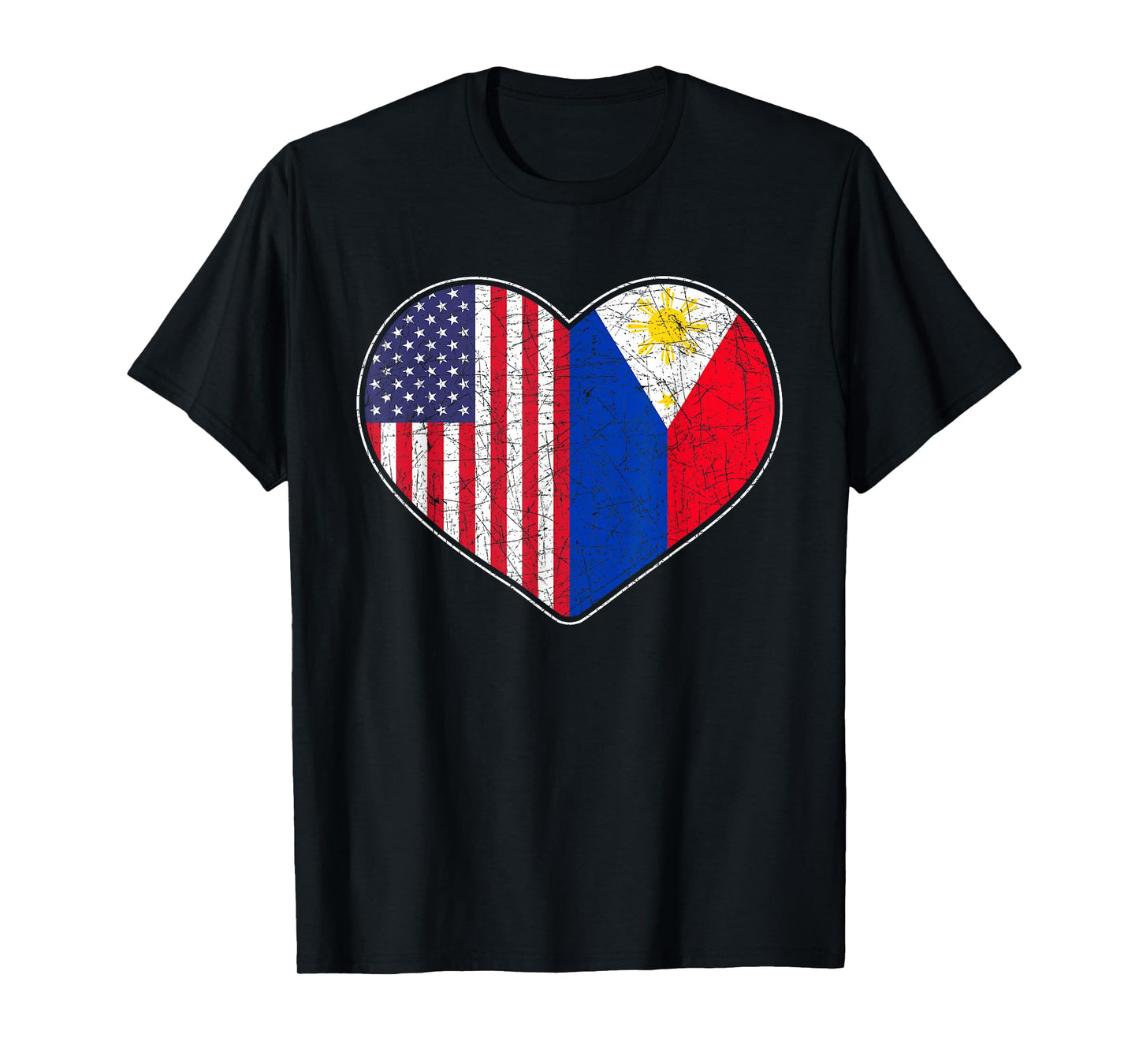 USA Flag Heart Filipino Heritage Pinoy Love Philippines T-Shirt