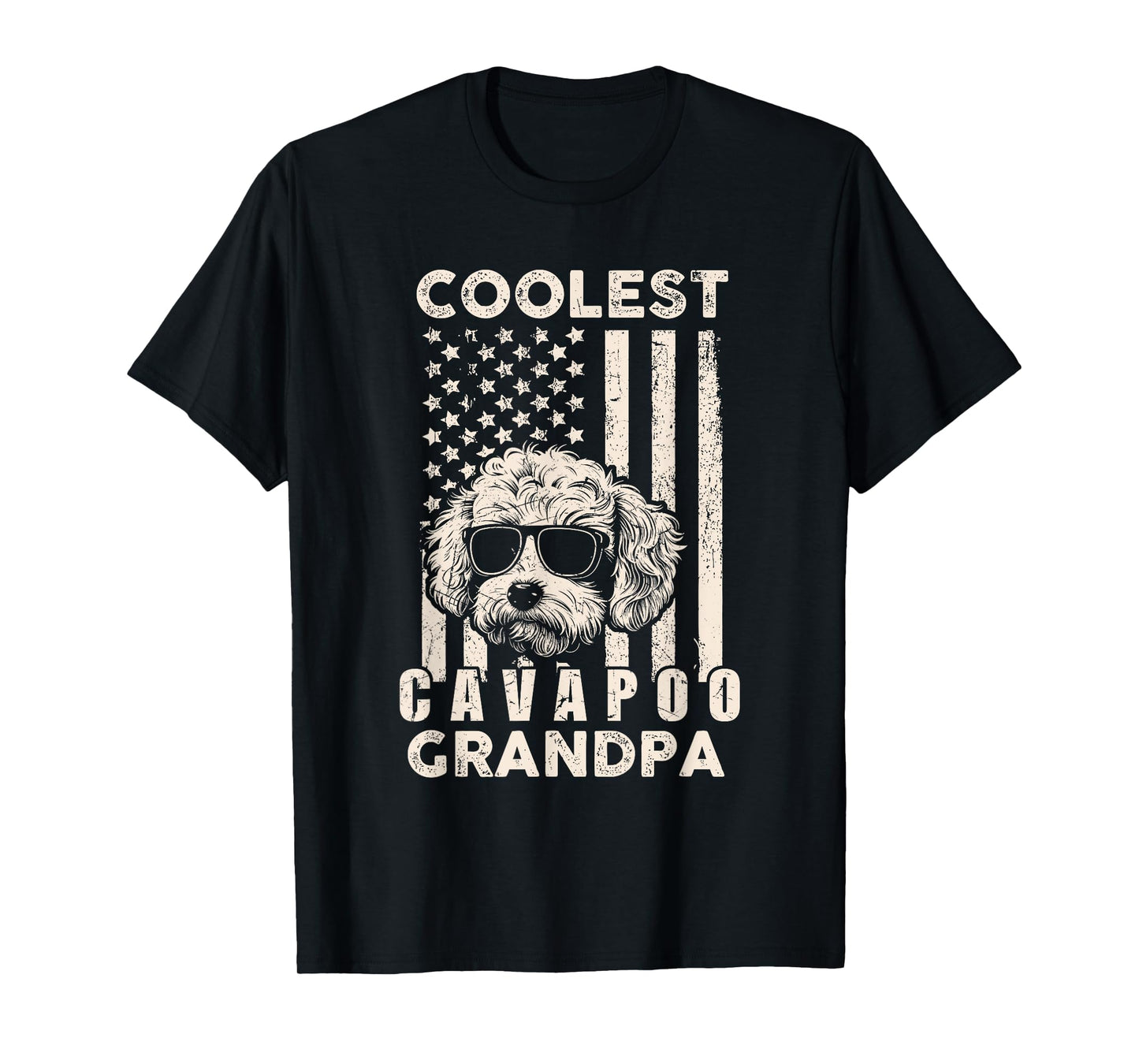 Coolest Cavapoo Grandpa Vintage American Flag Funny Dog Xmas T-Shirt