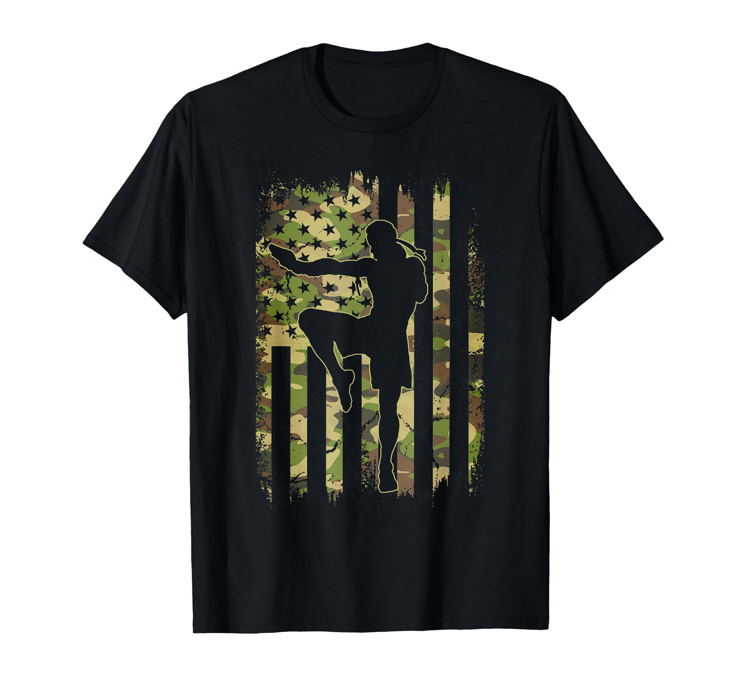 Camo US Flag American Muay Thai Player Vintage Patriotic T-Shirt