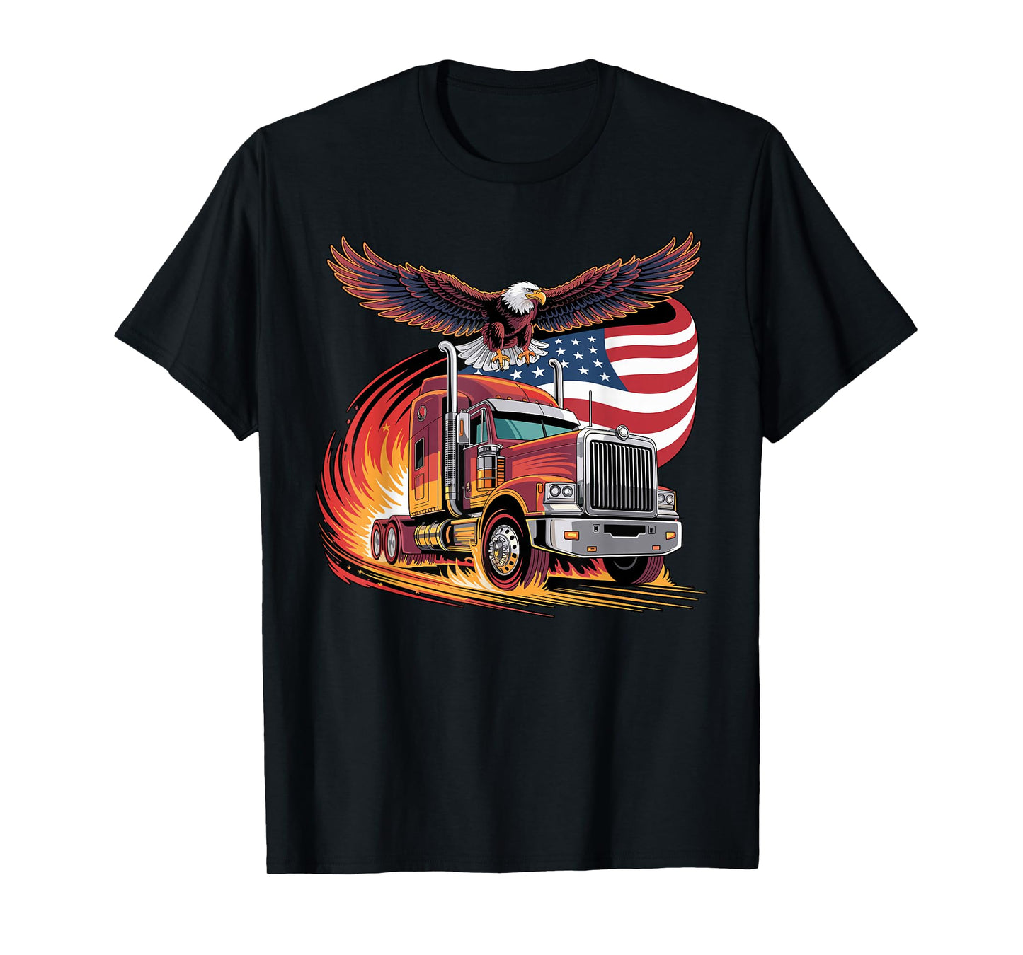 Trucker Patriotic American Flag Semi Truck Driver Eagle T-Shirt