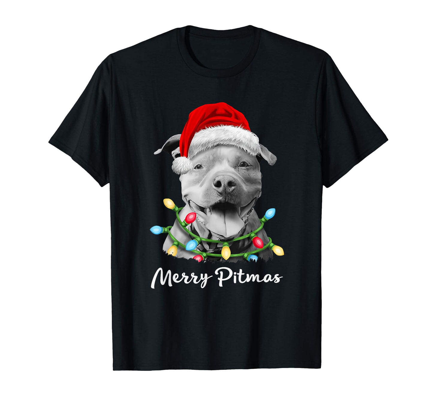 Pit Bull Santa Christmas Tree Lights Xmas Merry Pitmas T-Shirt