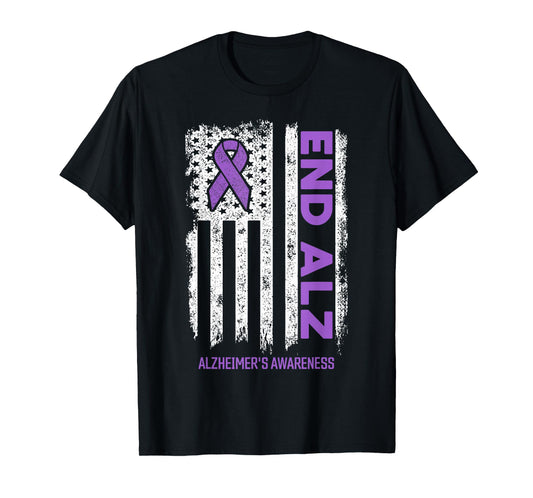 Alzheimers Shirt American Flag End ALZ Alzheimer's Awareness T-Shirt