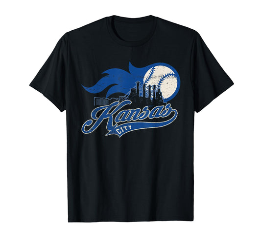 Vintage Kansas City Baseball American US Flag T-Shirt