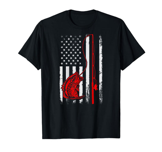 American Flag Fishing Rod Bass Fishing Vintage Fisherman T-Shirt