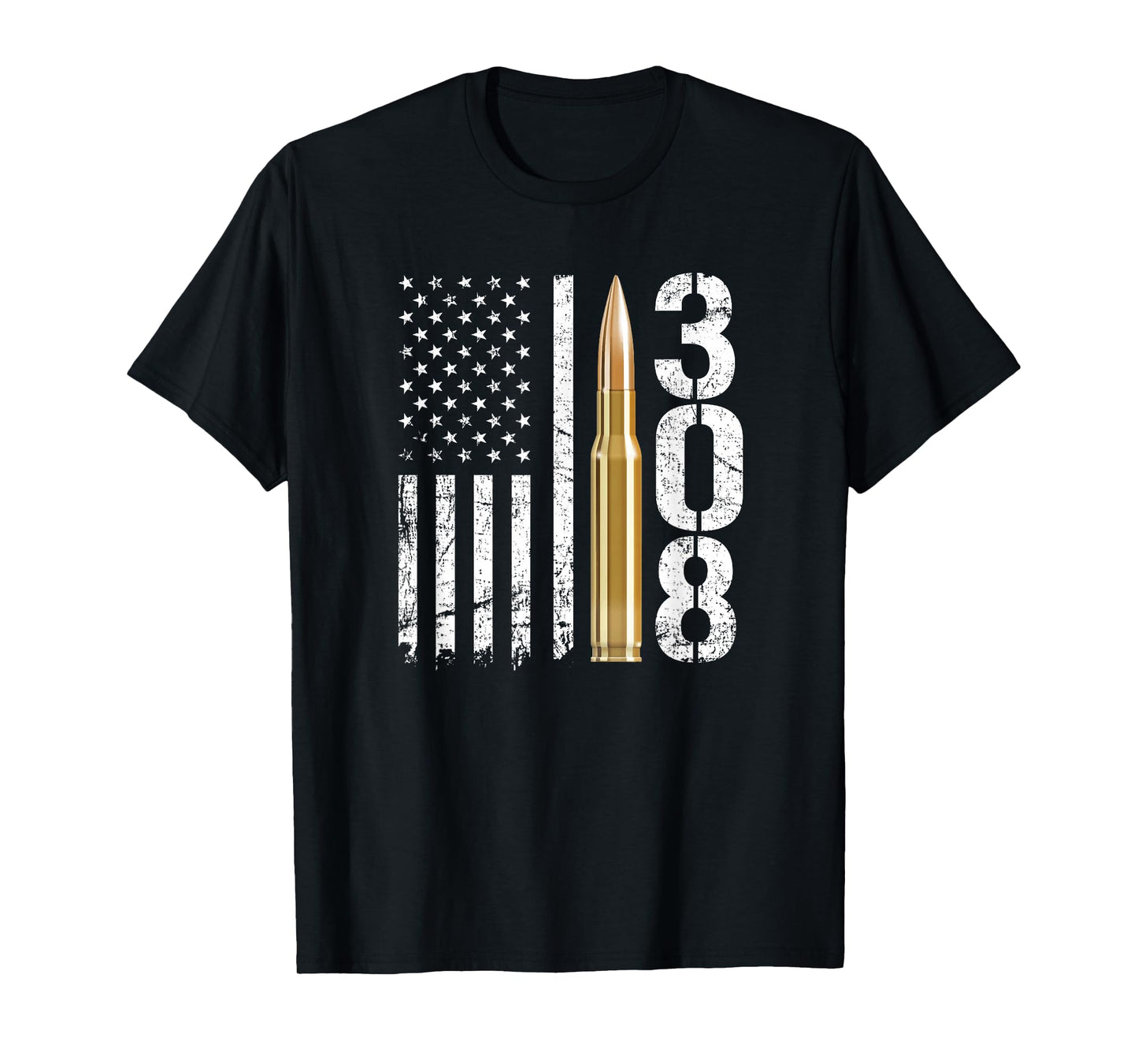 .308 Gun Ammo Bullet 308 Calibre Rifle USA Flag T-Shirt