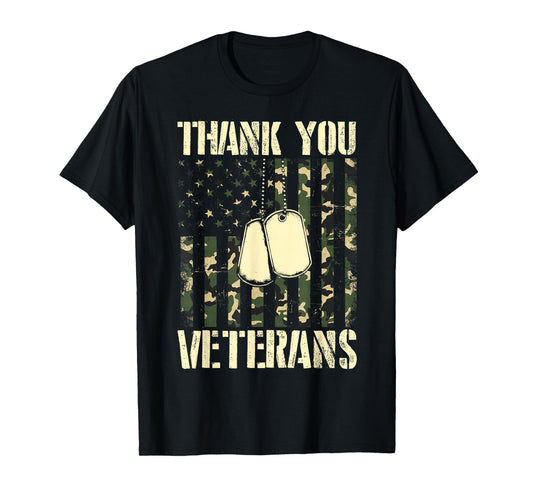Thank You Veterans Patriotic Dog Tag American Flag Men Women T-Shirt