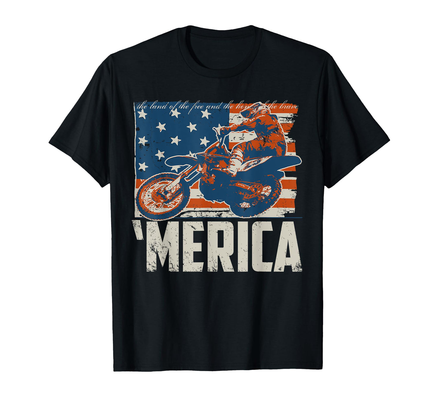 Motocross racer dirt bike 'Merica American Flag T-Shirt for Women Men