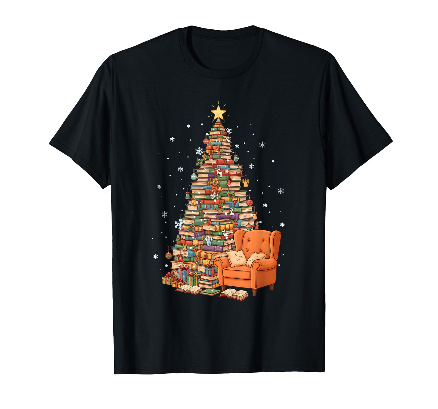 Funny Christmas Books Tree Book Lover Teacher Librarian T-Shirt