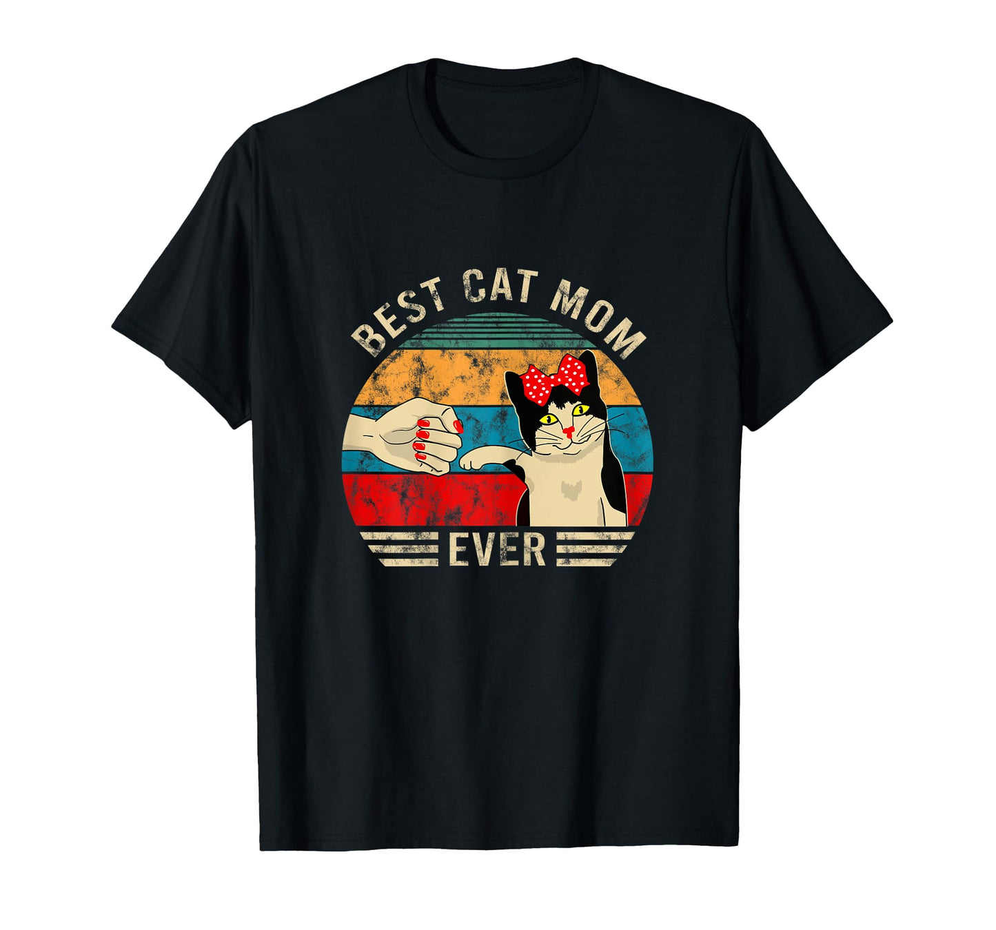 Womens Vintage Best Cat Mom Ever Bump Graphic T-Shirt