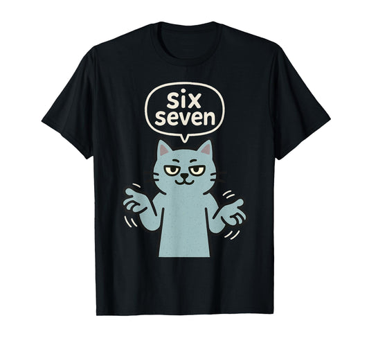 67 Six Seven 6-7 Blue Cat - Funny Kids Gaming Brainrot Meme T-Shirt