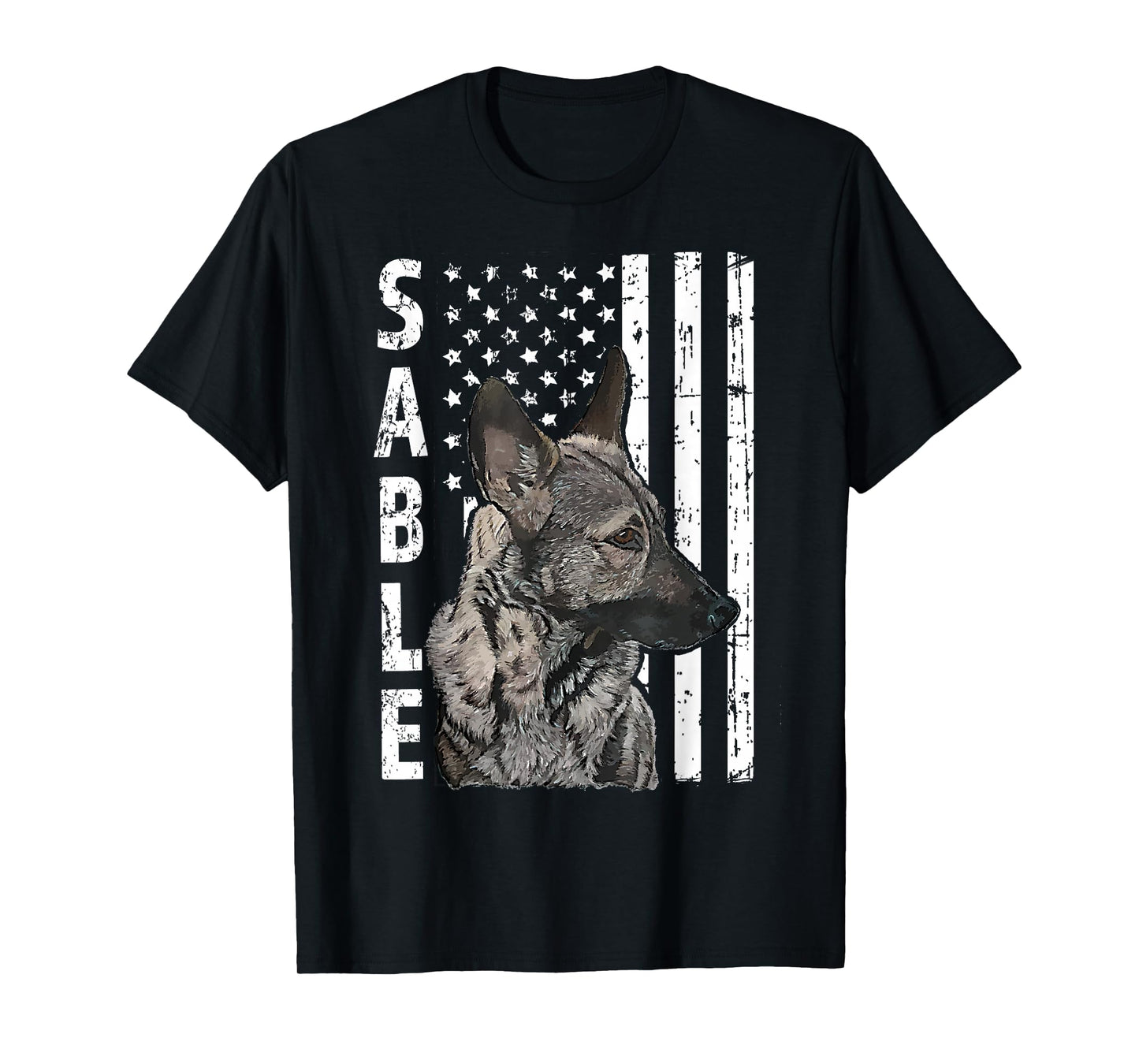 Sable German Shepherd Dog American Flag Patriotic T-Shirt