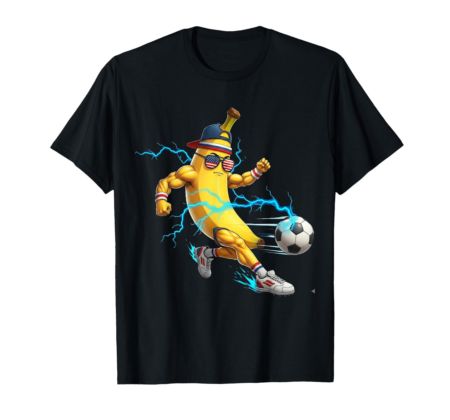 Funny Banana Soccer Player Tee Cool USA Sports Fruit Graphic T-Shirt