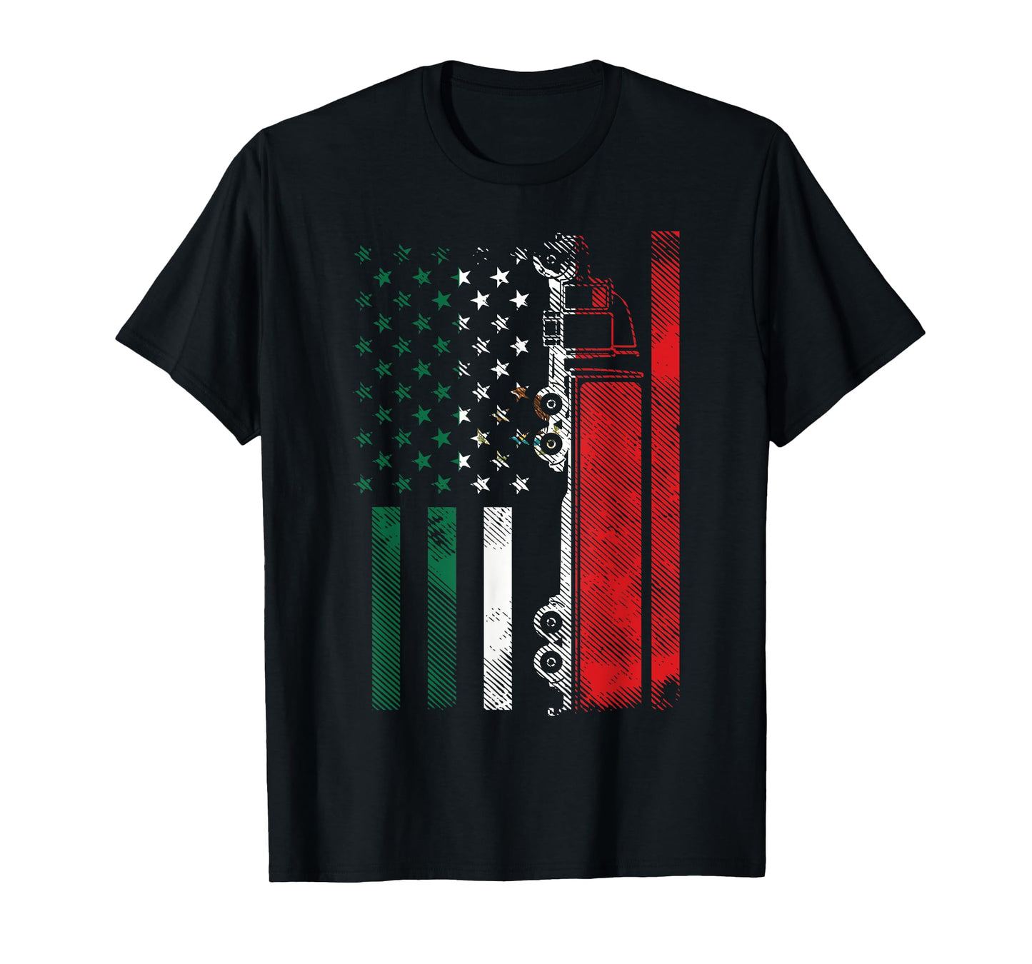 American Mexican Flag Semi Truck Cinco De Mayo Trucker Men T-Shirt