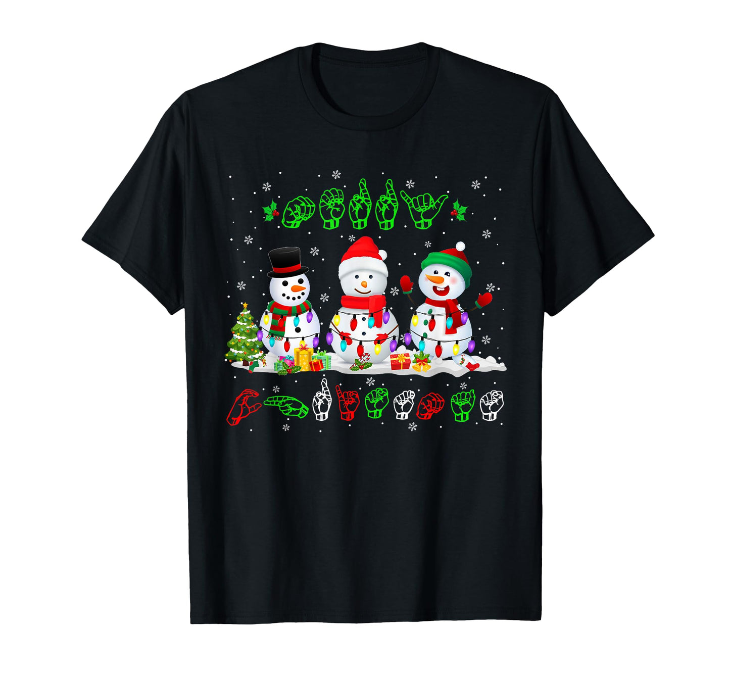 Christmas Lights Merry Christmas Snowman ASL Sign Language T-Shirt