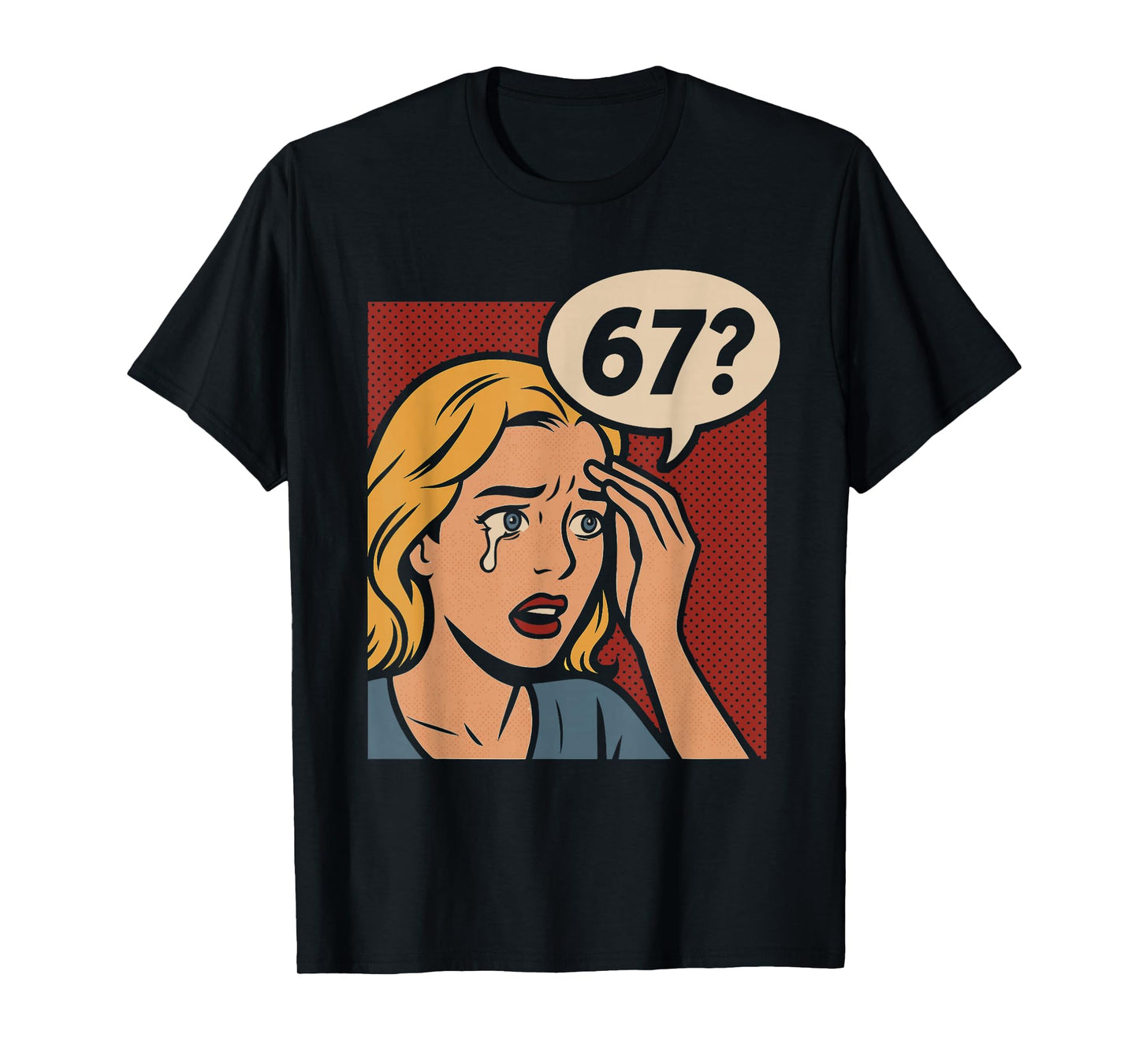Retro Pop Art Comic 6x7 Funny Math Meme 67 Question Brainrot T-Shirt