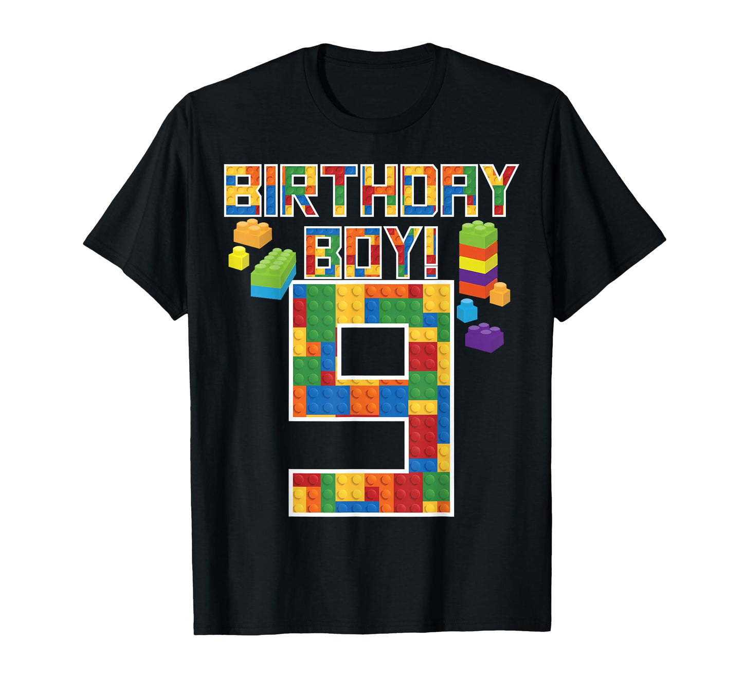 Cute 9th Birthday Gift 9 Years Old Block Building Boys Kids T-Shirt