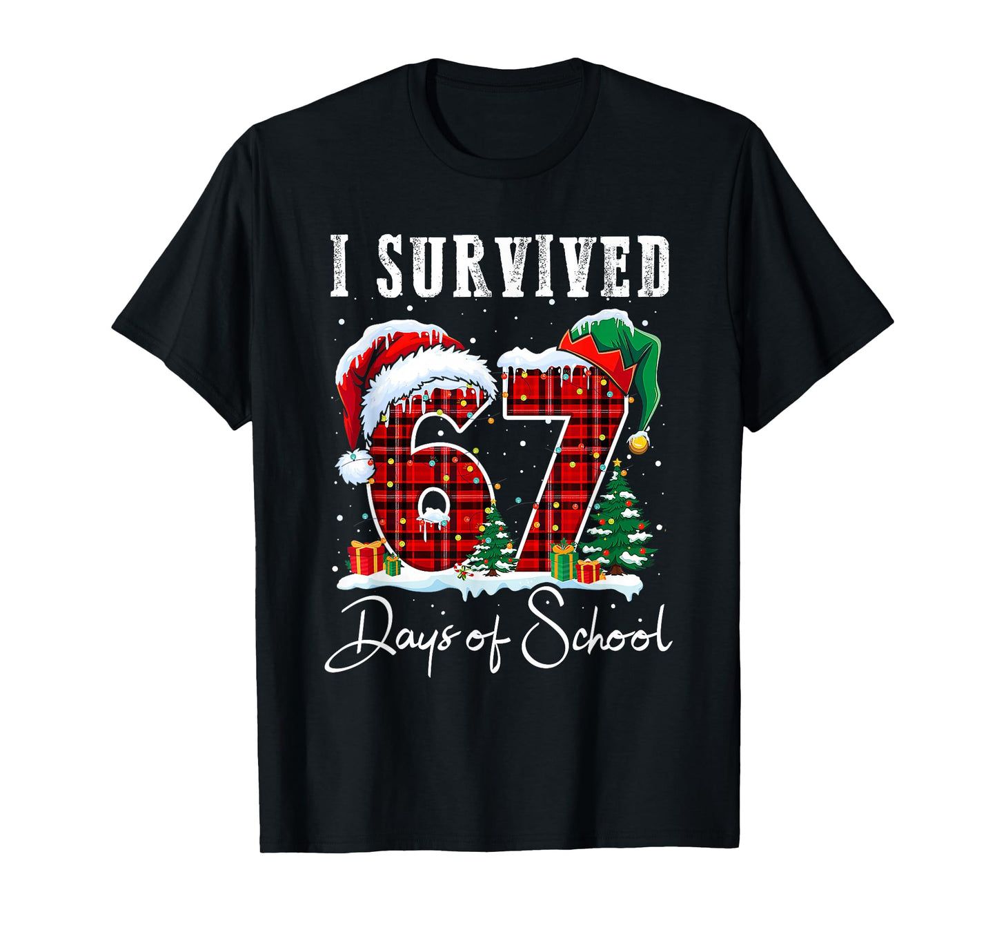 I Survived 67 Days of School Christmas Candy Cane Six Seven T-Shirt
