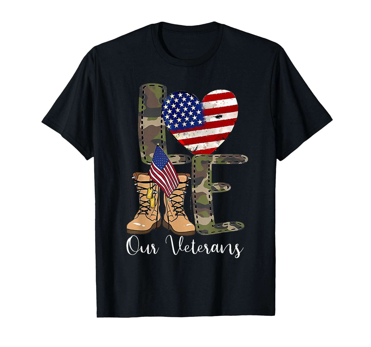 Love Our Veterans Day Proud Military American Flag T-Shirt