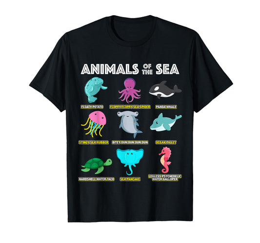 Animals Of The World Sea Creatures Funny Ocean Humor Meme T-Shirt