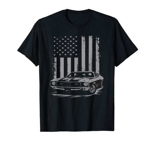 Vintage American USA Flag Muscle Car Enthusiast Fan Men Guy T-Shirt