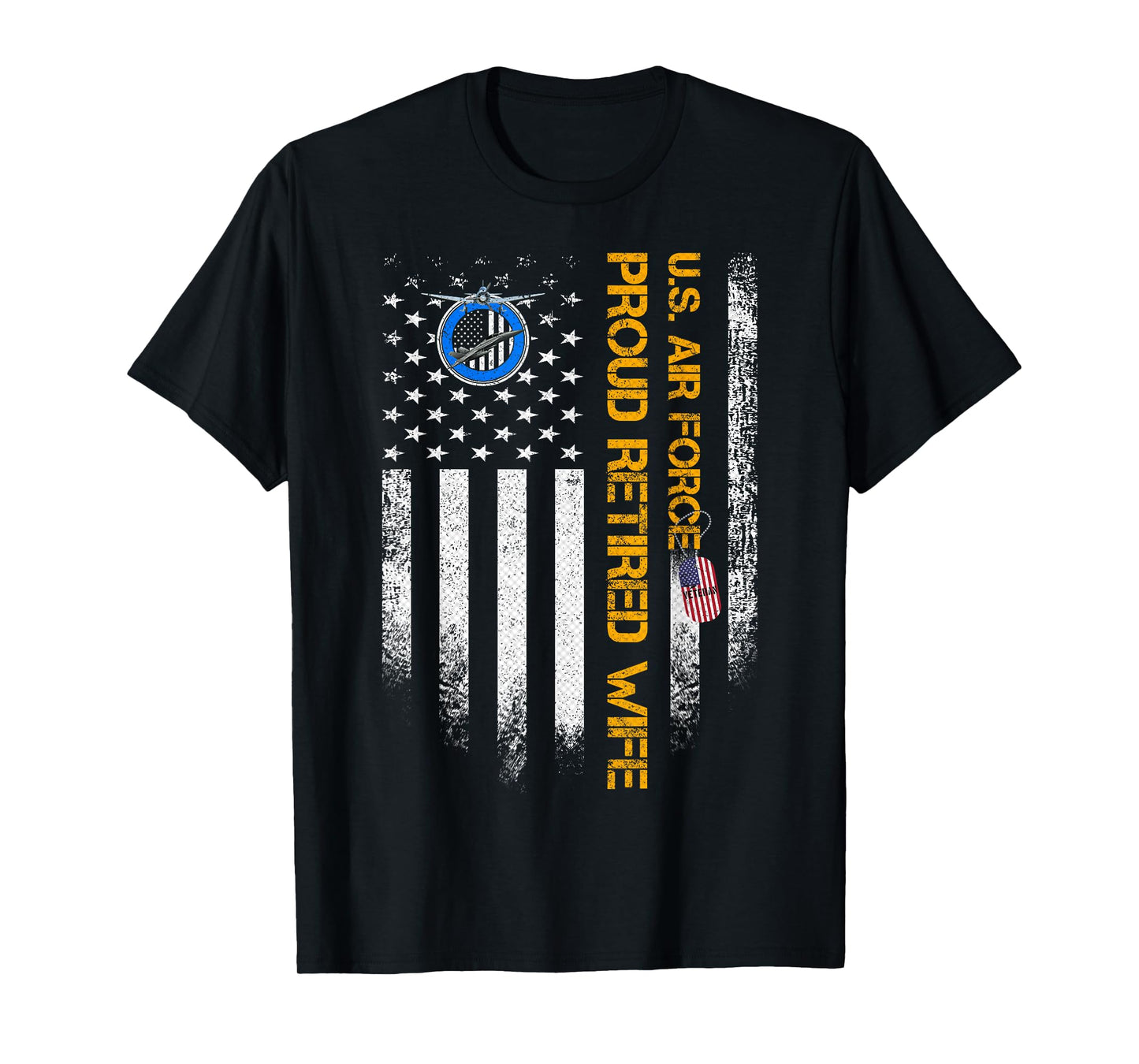 Vintage USA American Flag US Air Force Proud Retired Wife T-Shirt for Women Men
