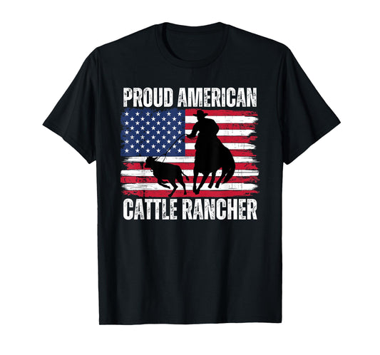 Proud American Cattle Rancher Patriotic Flag Ranchers Gifts T-Shirt
