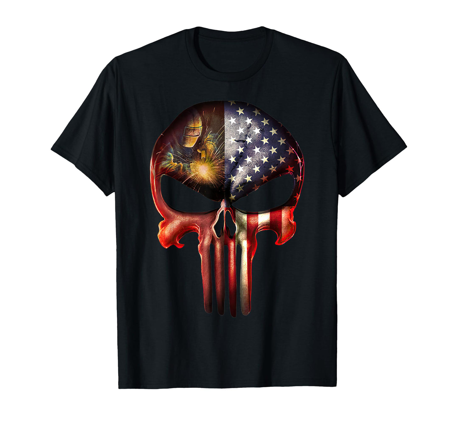 Welder American Flag Black Skull Patriotic Men's T-Shirt