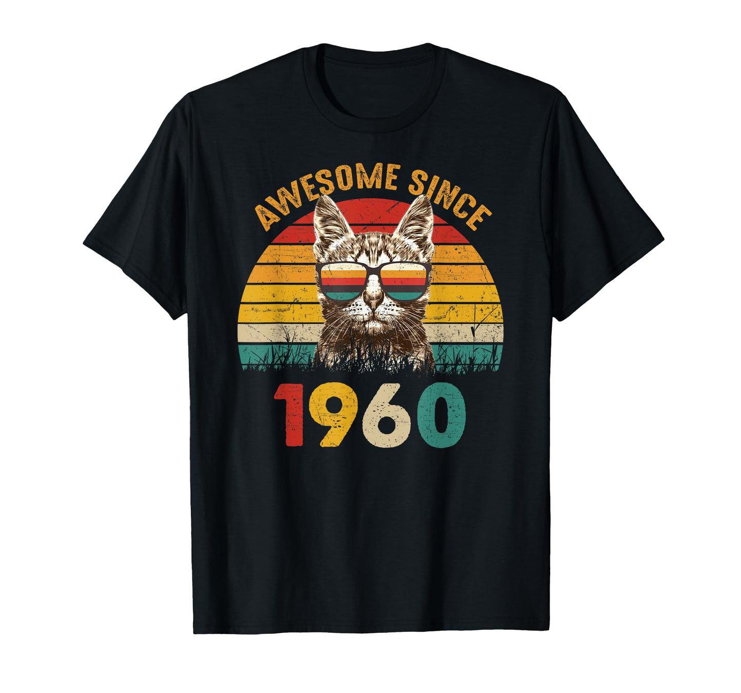 65th Birthday Gift Vintage Cat Lover Awesome Since 1960 T-Shirt for Men Women