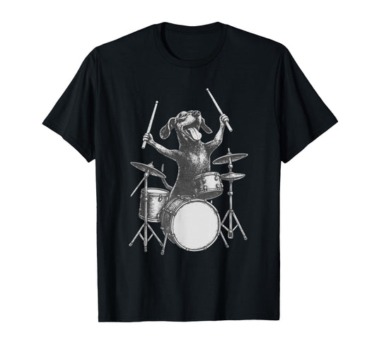 Vintage Dachshund Weenie Playing Drums T-Shirt