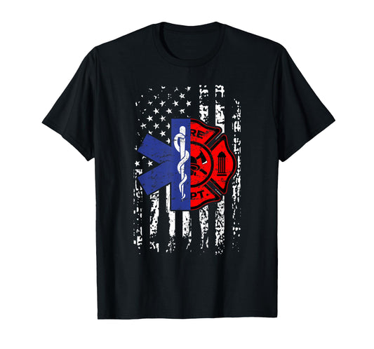 EMT Firefighter Firefighter EMT American Flag Gift T-Shirt