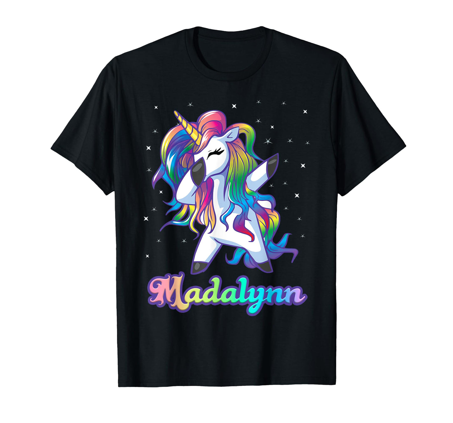 MADALYNN Name Personalized Custom Rainbow Unicorn Dabbing T-Shirt