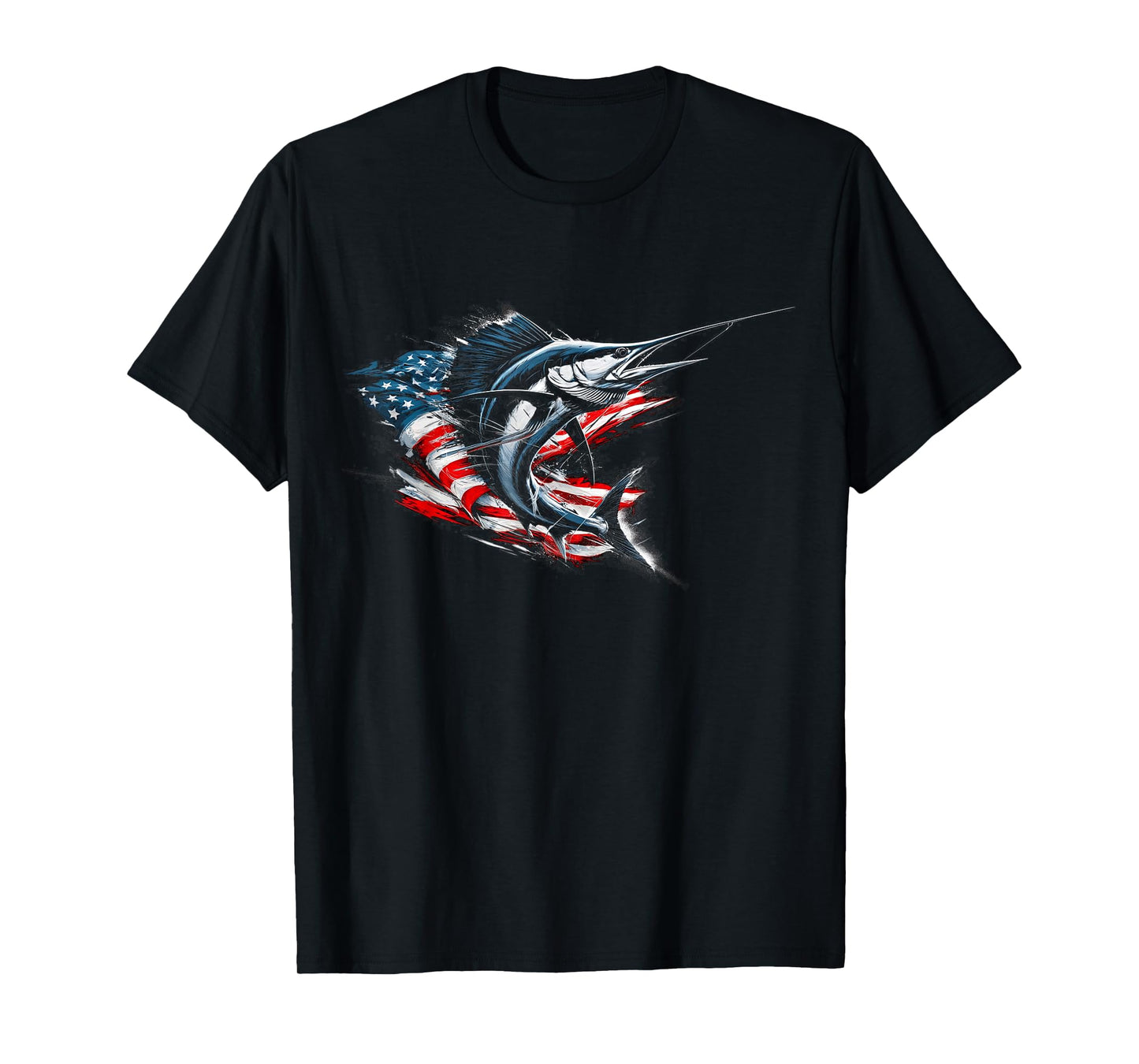 Sailfish American Flag Patriotic Fishing Graphic Design T-Shirt
