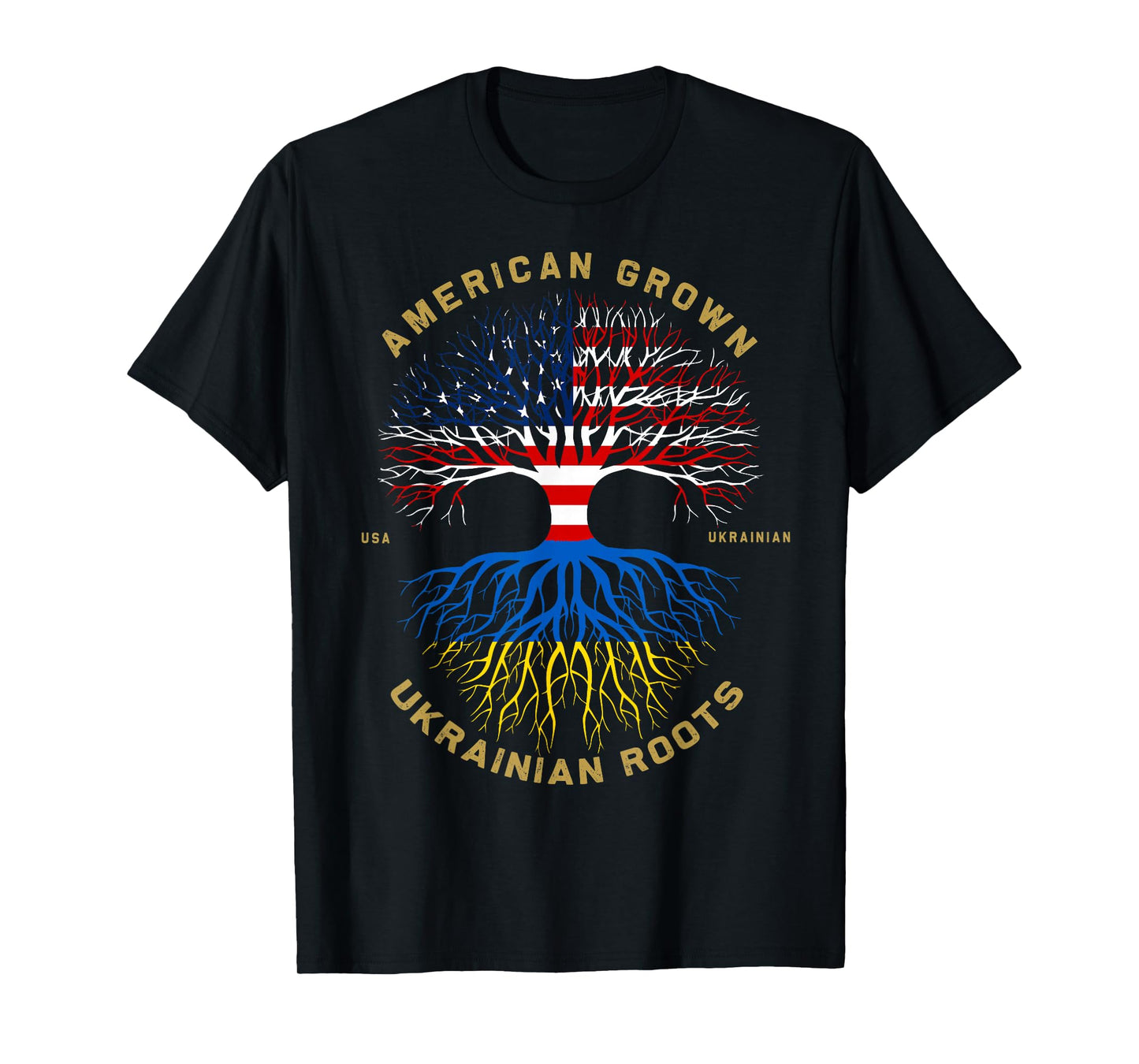 American Grown with Ukrainian Roots Tree Vintage USA Flag T-Shirt
