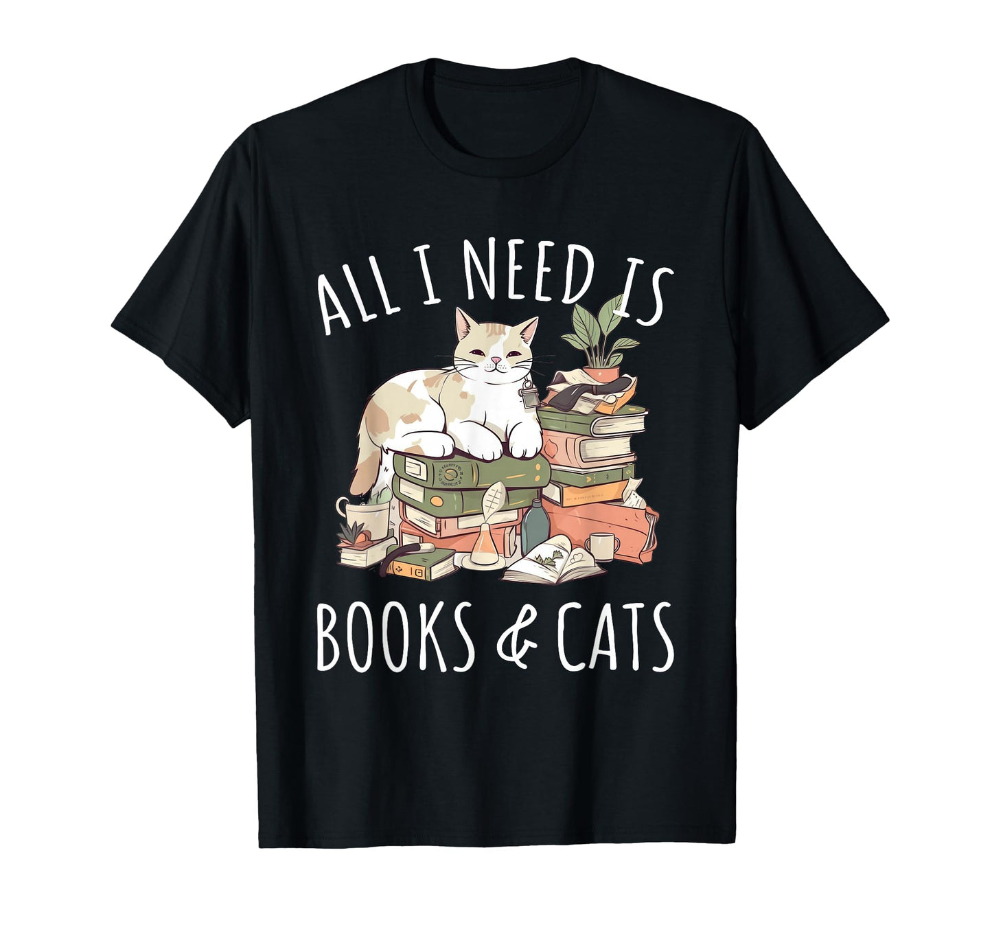 All I need is Books & Cats Women Reading Cat Lover T-Shirt