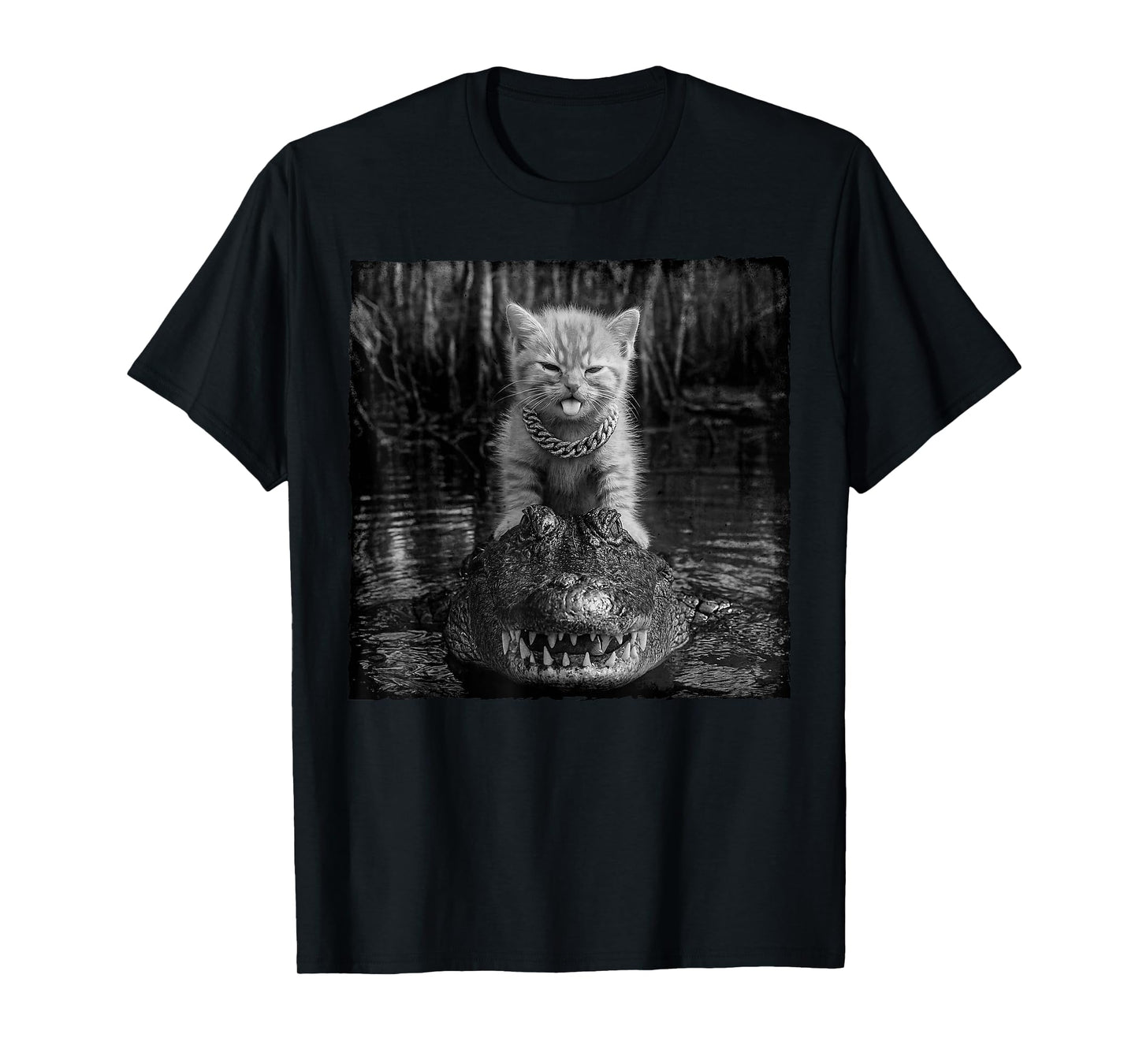Cat Riding Alligator Funny Cat Meme Cat Gangster Kitten T-Shirt
