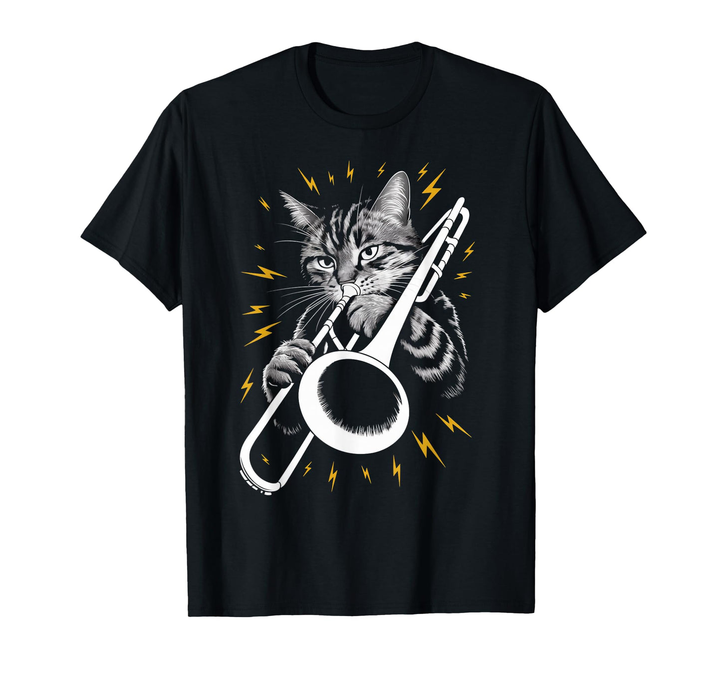 Musik Cat Playing Trombone instrument on Cat Trombonist T-Shirt