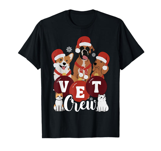 Christmas Cute Pet Santa Hat Vet Crew Veterinary Technician T-Shirt