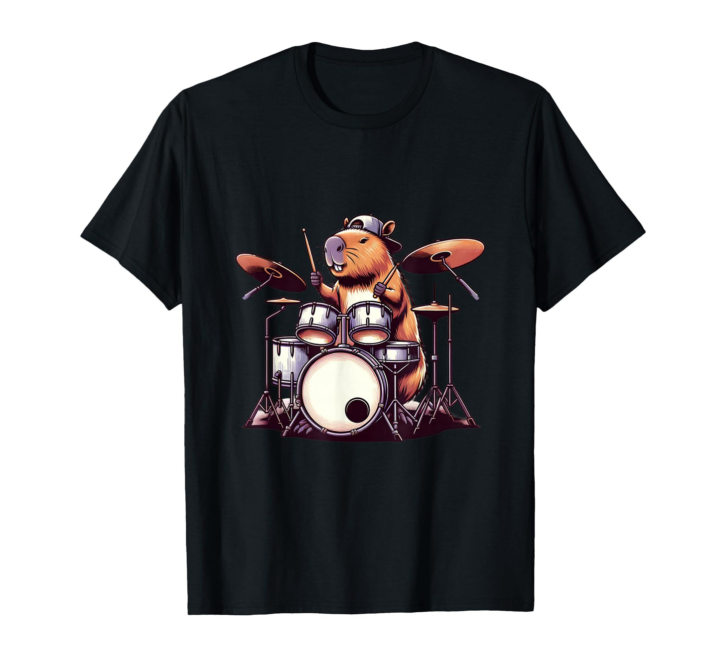 Capybara Playing Drums Drumming Lover Graphic Funny Drummer T-Shirt