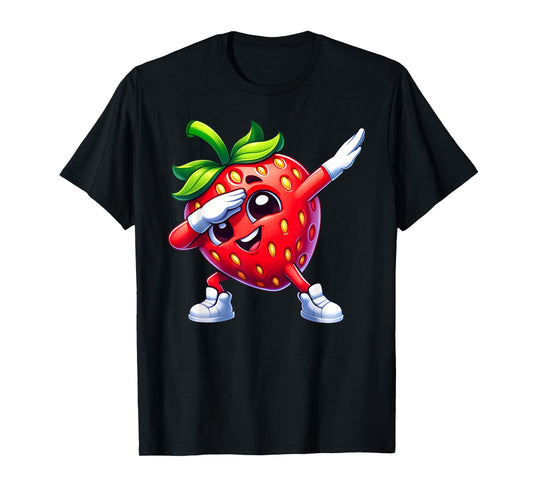 Dabbing Strawberry Funny Fruit Lover Print T-Shirt