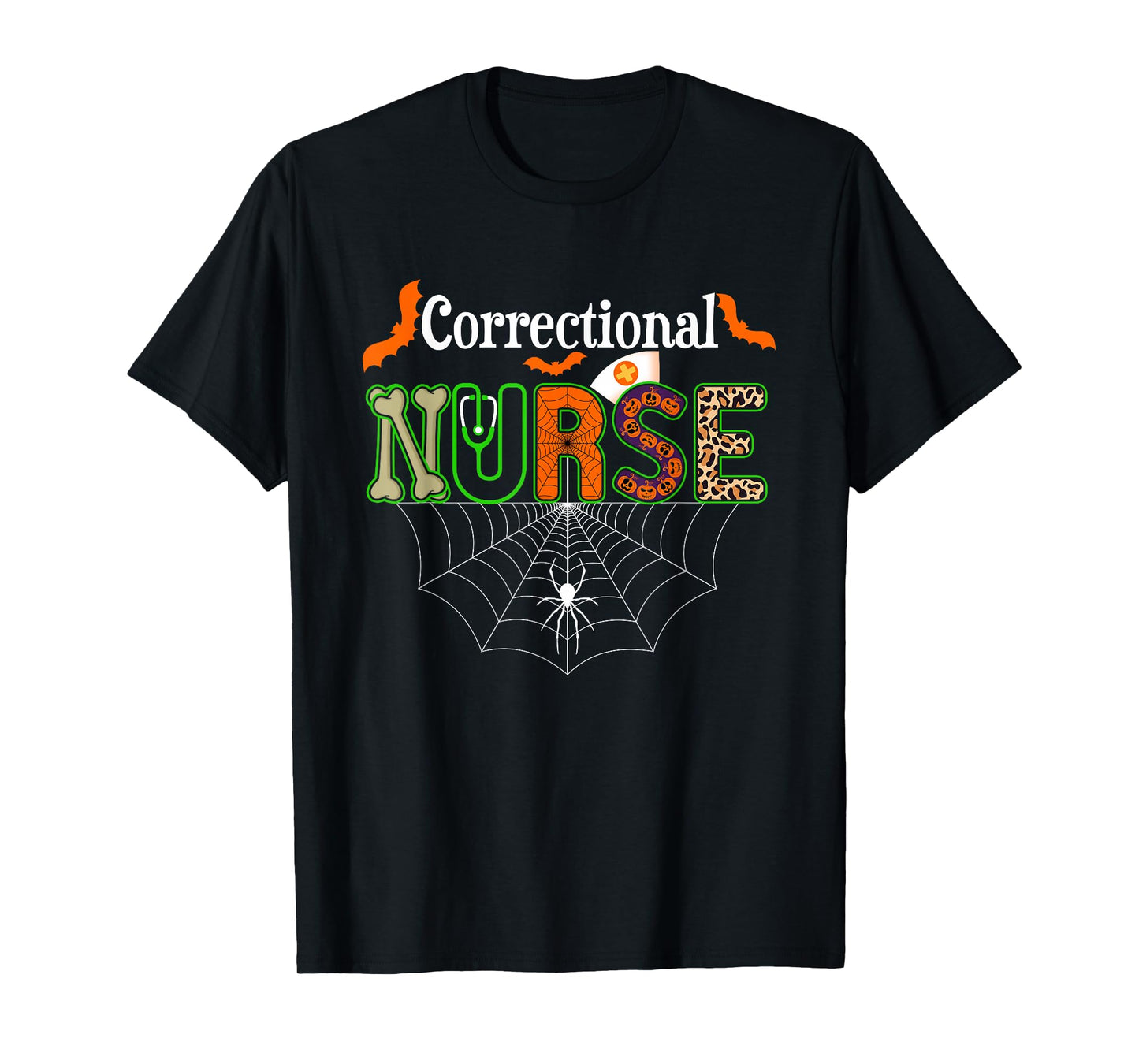 Correctional Nurse Halloween Pumpkin Leopard Stethoscope T-Shirt