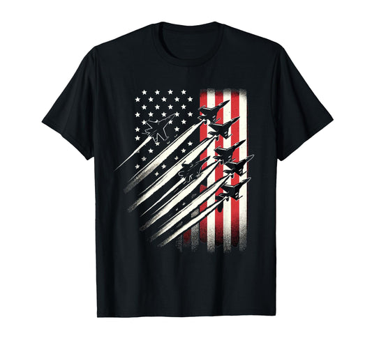 USA Flag Fighter Jets Patriotic America Memorial July 4th T-Shirt