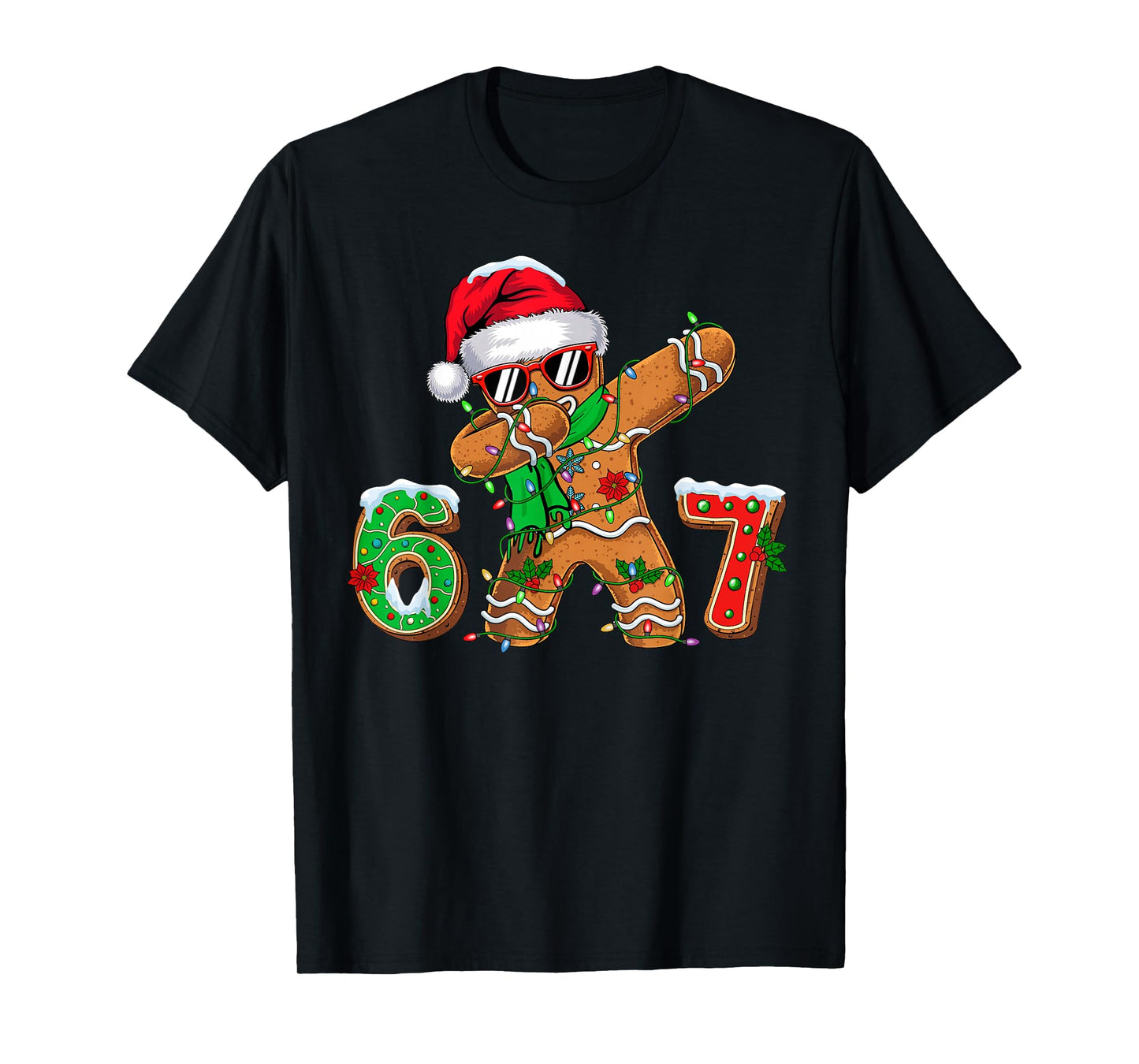 Funny Gingerbread Dabbing Six Seven 67 Meme Christmas Boys T-Shirt