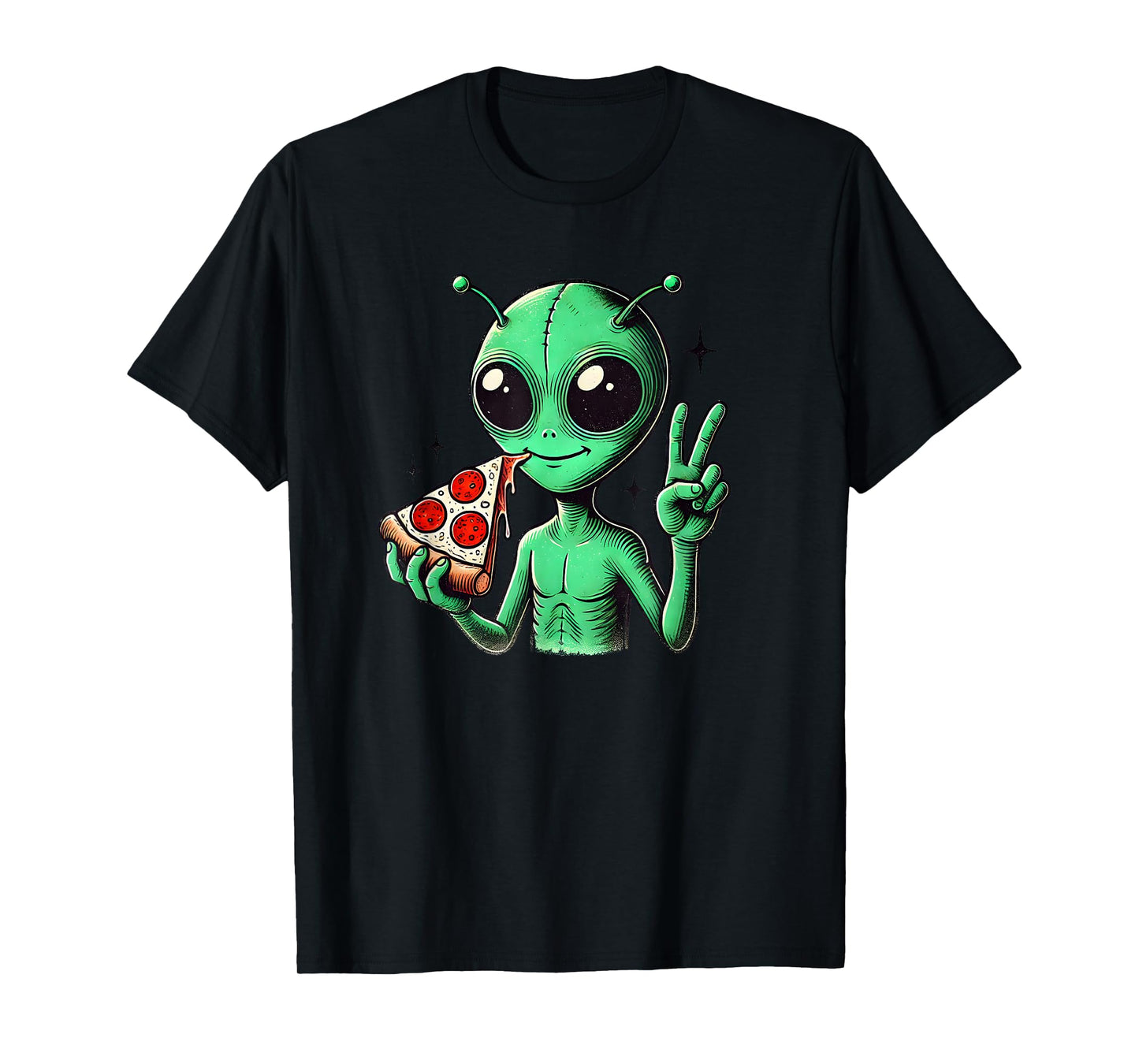 Funny Alien Head Eating Pizza UFO Extraterrestrial T-Shirt