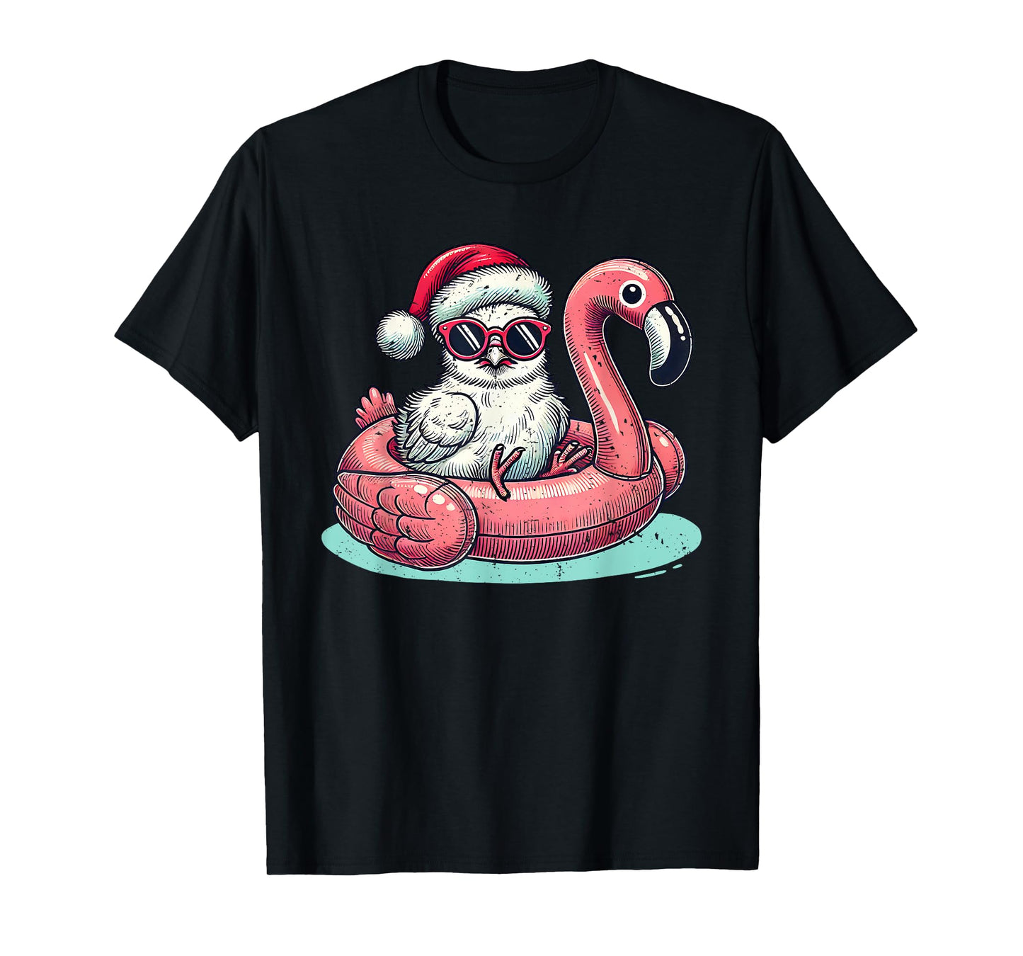 Christmas in July Silkie Chicken Mom Santa Flamingo Floatie T-Shirt